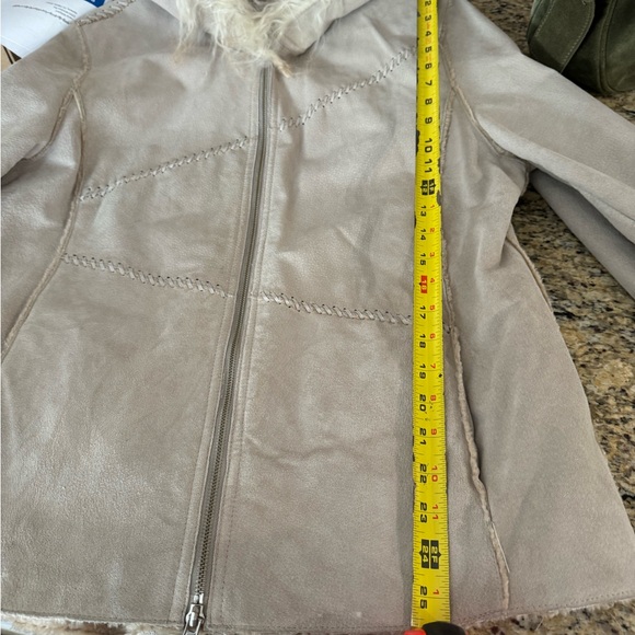 Vintage Winlet Ivory Braided Leather Suede Mongolian Fur Hooded Jacket Coat Sz L - Picture 16 of 16